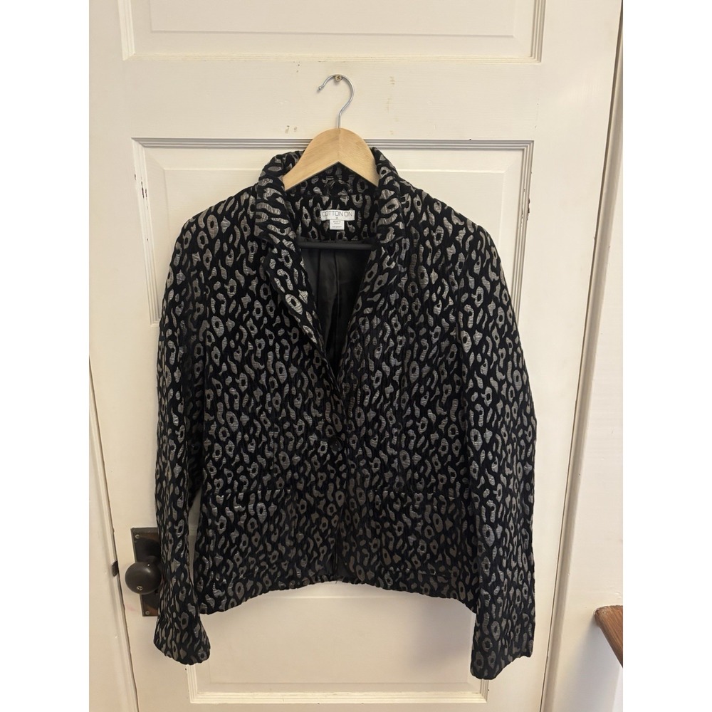 Cotton On Women's Silver Black Leopard One Button Blazer Pockets Size Medium